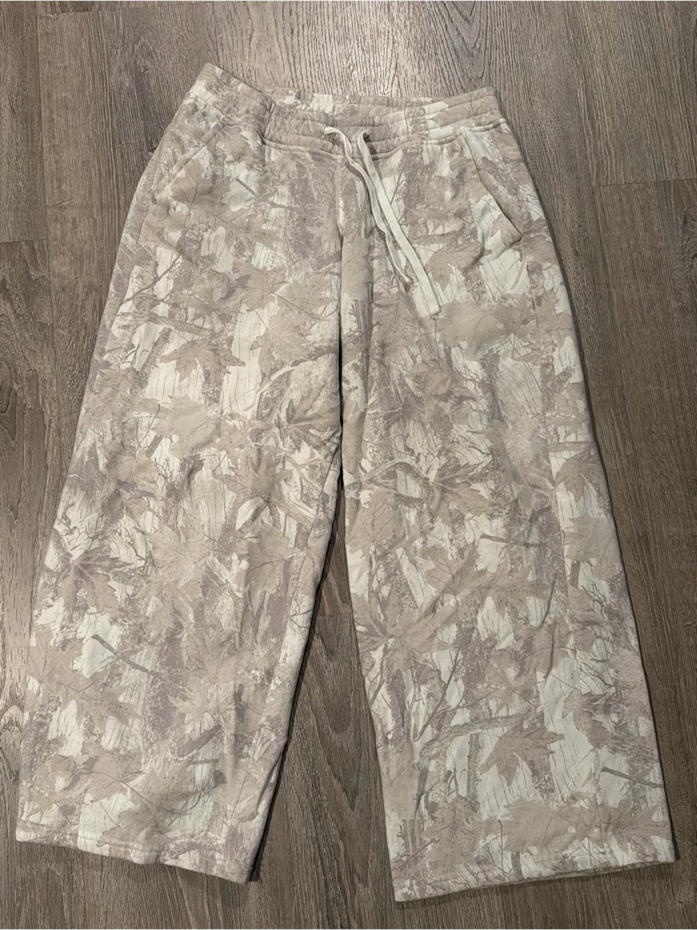 Neutral Beige Leaf Print Lounge Pants